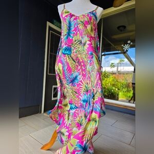 Tommy Bahama Pink and Green Maxi Scarf Dress